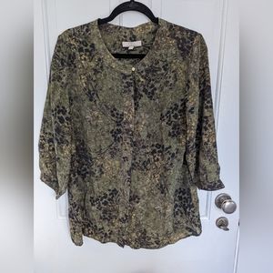 Banana Republic Womens 14 100% silk button blouse top green flower print